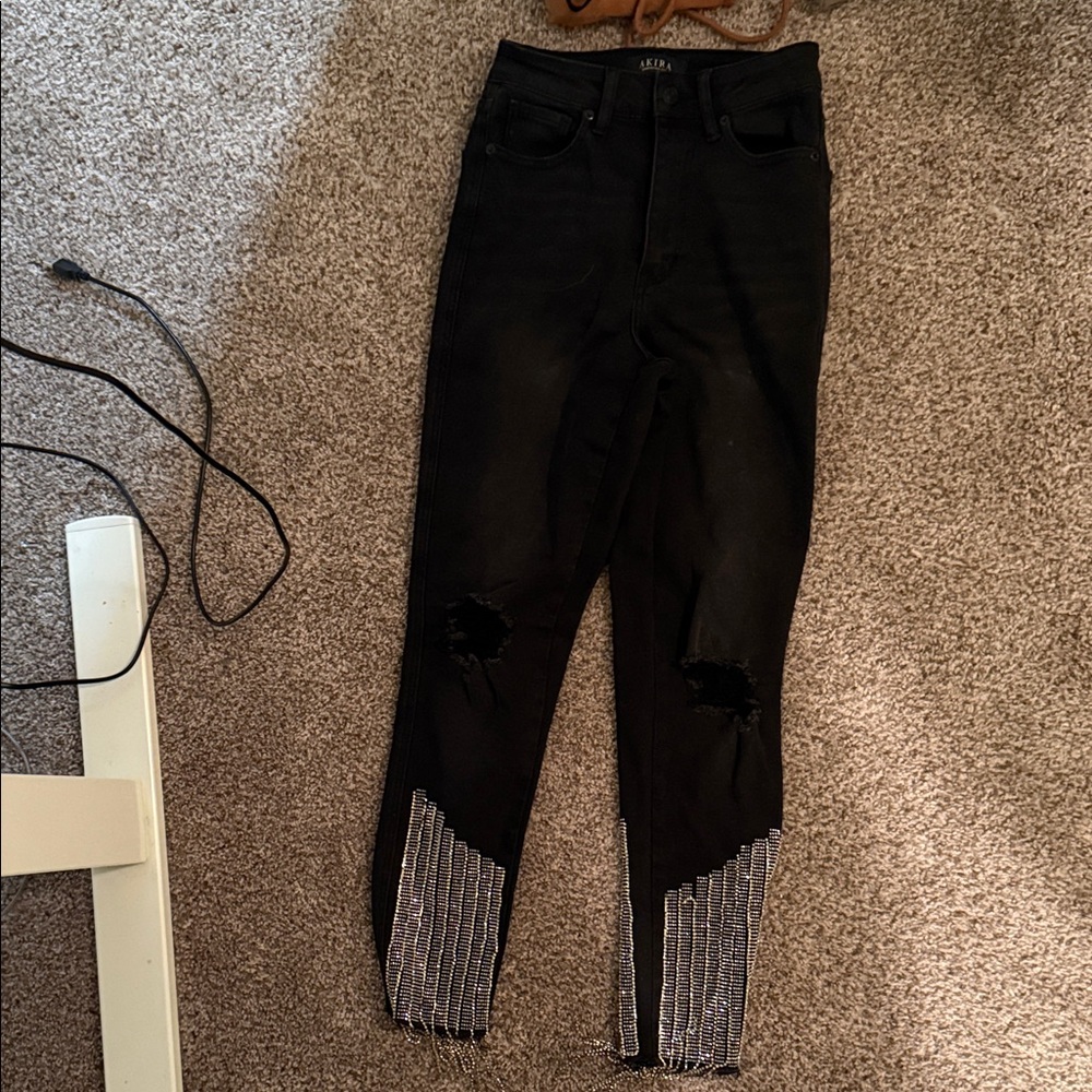 AKIRA Black Distressed Jeans with Silver Accents - Picture 1 of 1